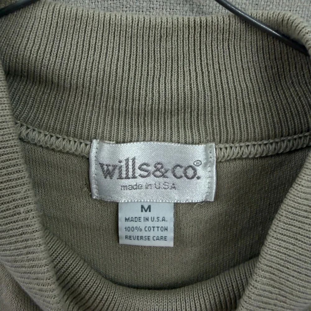 Wills & Co‎ Short Sleeve Knit Sweater Mens Medium Tan Mock Neck Cotton USA Made